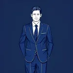 three-piece navy blue suit image